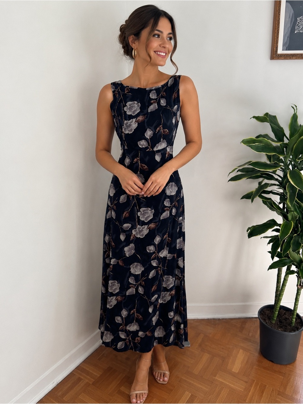 Blue Sheath Maxi Dress with Bateau Neckline